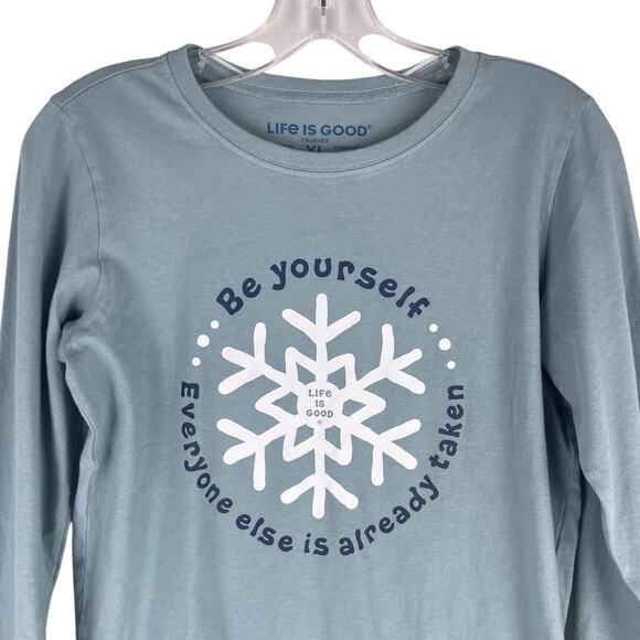 Life is Good Be Yourself Crewneck Graphic Tee Blue Junior Size XL - Picture 4 of 10